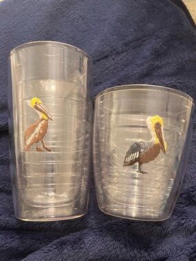 Tervis set of 2- Clear Pelican Embroidered Acrylic Tumblers 16 oz and 12 oz